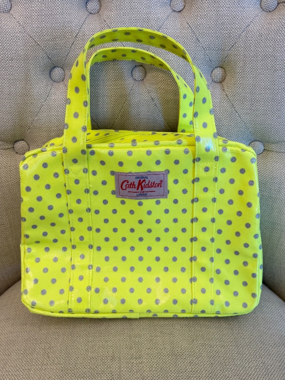 CATH KIDSTON Neon Yellow with Lavender Polka Dots Mini Tote Bag